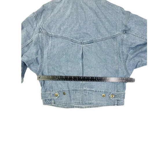 Vtg Denim Jacket Womens Medium Cropped Lace Boho Western 80s Rodeo Jean Boxy - Picture 14 of 15